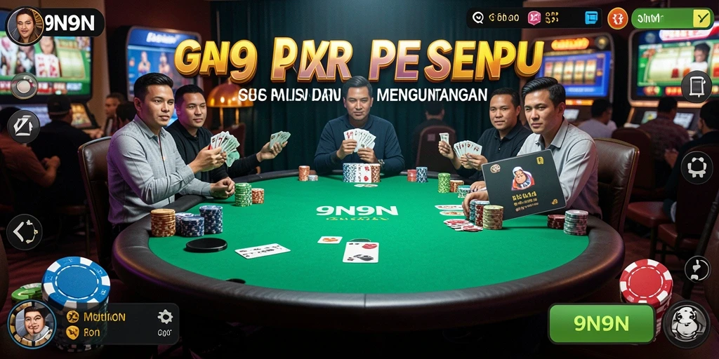 Screenshot utama gameplay poker di 9N9N yang menampilkan momen seru.