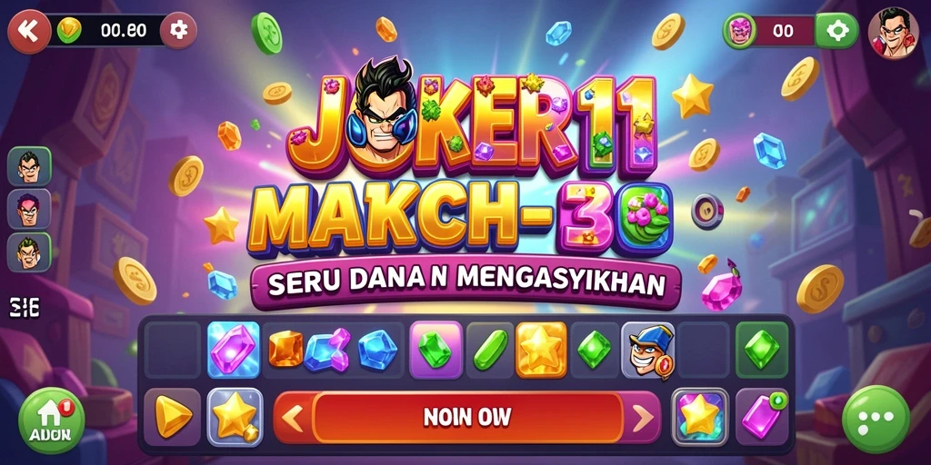 Tangkapan layar JOKER11 menampilkan gameplay Match-3 yang seru dan penuh warna.