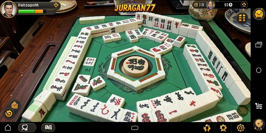 Tampilan gameplay seru JURAGAN77 dengan berbagai ubin Mahjong.