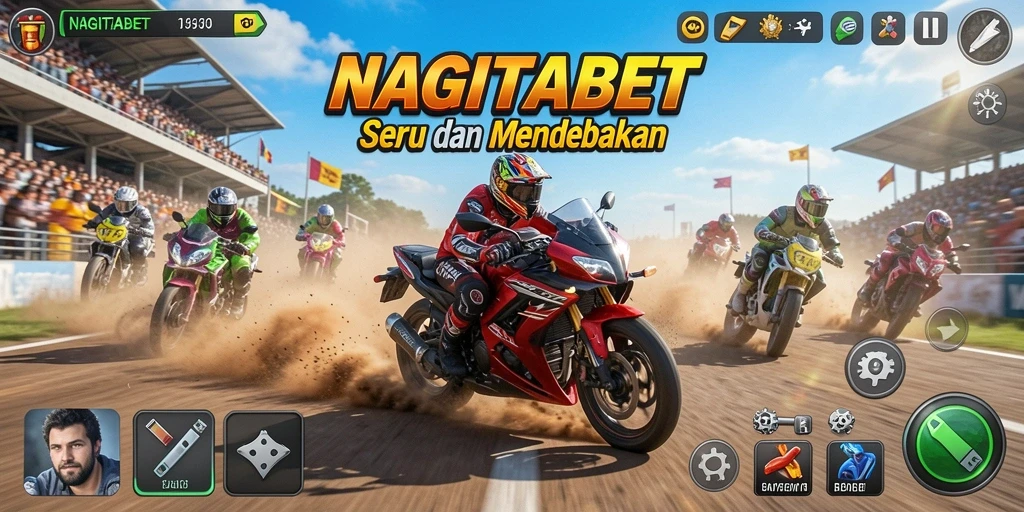Screenshot NAGITABET menampilkan aksi balapan motor yang mendebarkan.