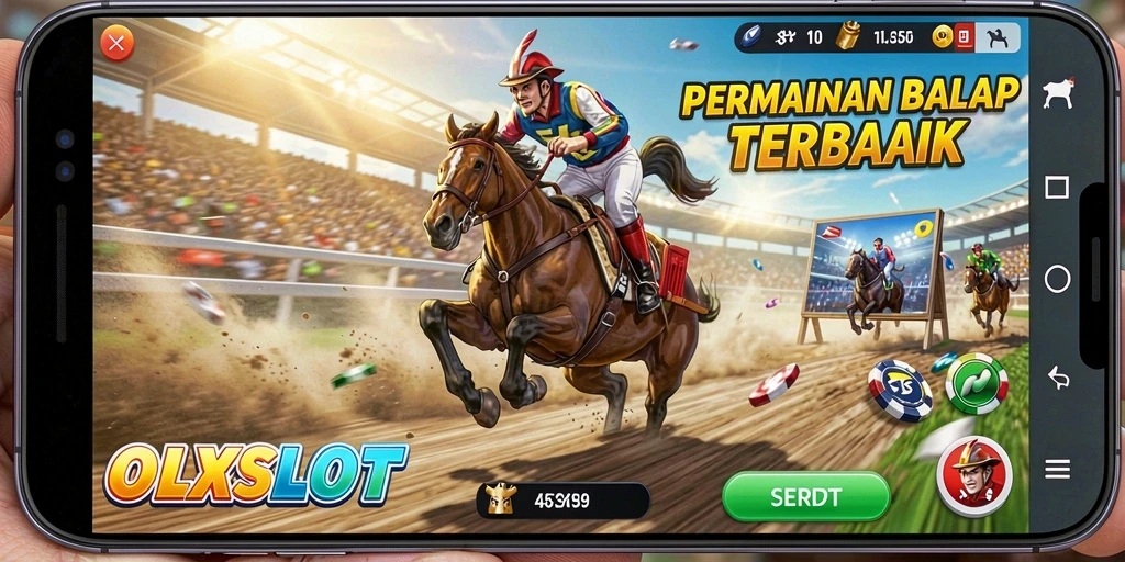 Screenshot OLXSLOT menampilkan balapan yang mendebarkan di trek yang spektakuler.