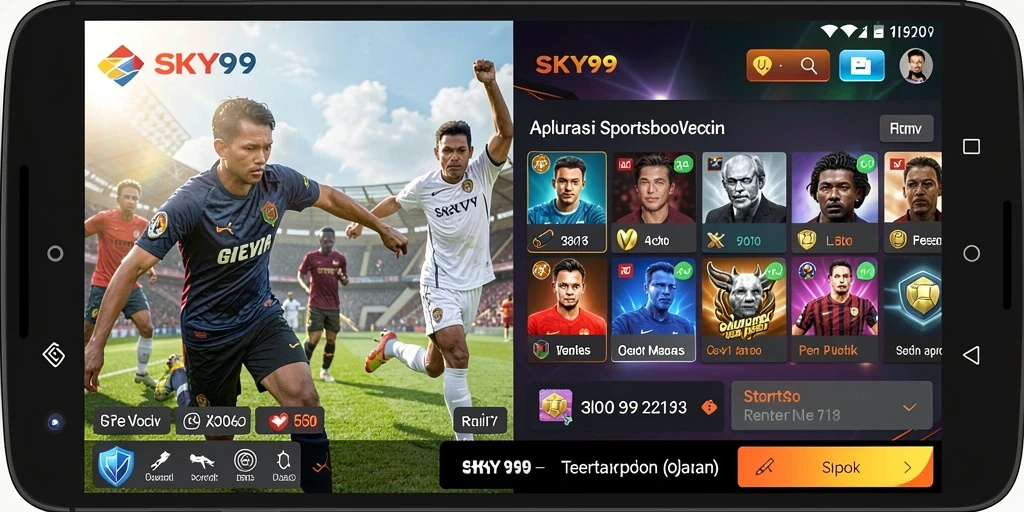 Tampilan screenshot aplikasi Sportsbook SKY99 dengan fitur live betting.