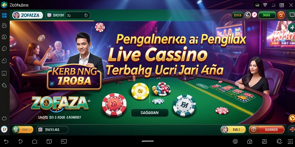 Screenshot ZOFAZA menampilkan dealer dan gameplay Live Casino yang mendebarkan.